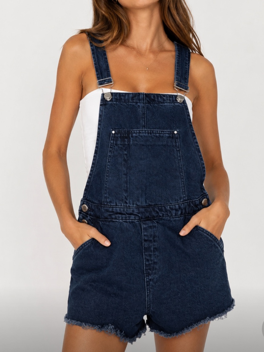 BLANK NYC dark blue raw hem denim shortalls overalls sz 26 boho festival
